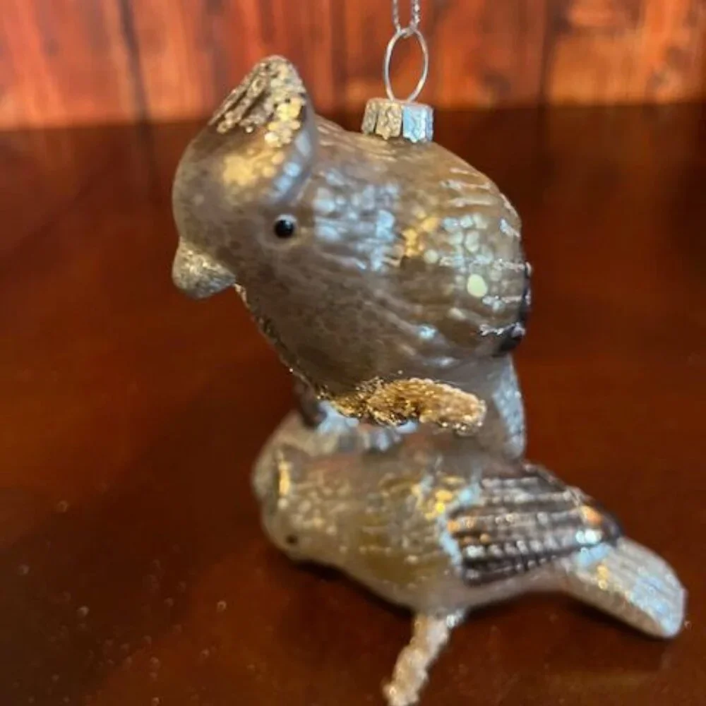 Set Of 3 Glass Bird on brach Christmas Ornaments With Glitter‎ Accents Hanging